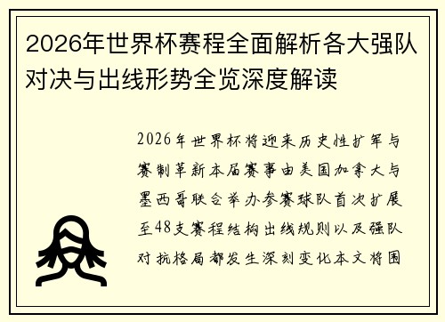 2026年世界杯赛程全面解析各大强队对决与出线形势全览深度解读
